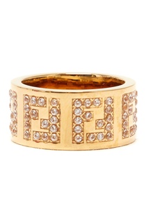 Золотистое кольцо FF с кристаллами Fendi