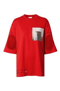 Красная футболка с вырезами на рукавах Burberry