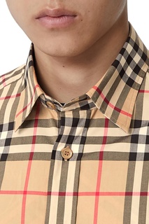 Бежевая рубашка в клетку прямого кроя Burberry