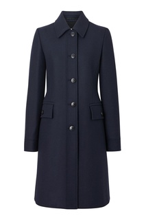 Синее пальто с кожаным поясом Burberry