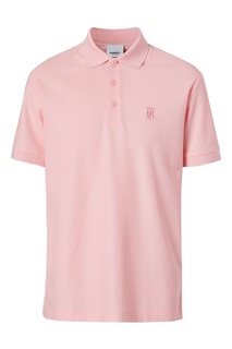 Розовая футболка-поло с вышитой монограммой Burberry