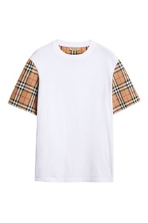 Белая футболка с рукавами в клетку Burberry