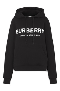 Черное худи оверсайз с белым логотипом Burberry