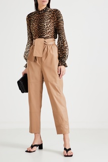 Леопардовая блуза с рюшевым воротником Ganni