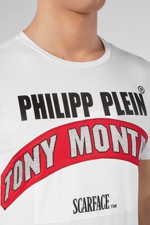 Белая футболка с надписью и кристаллами Philipp Plein