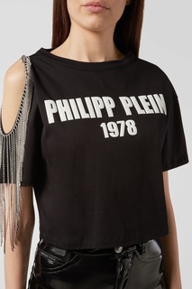 Черная футболка с бахромой Philipp Plein