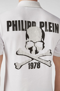 Белое поло с черепом и логотипом Philipp Plein