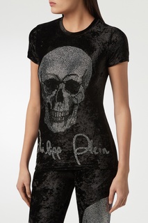 Футболка с черепом из бархатной ткани Philipp Plein