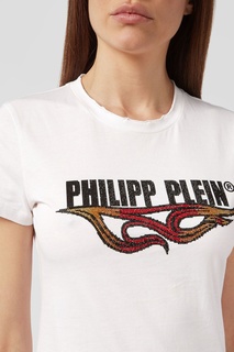 Белая футболка с логотипом и кристаллами Philipp Plein