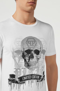 Белая футболка с логотипами и кристаллами Philipp Plein