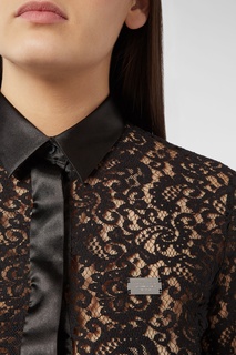 Черная удлиненная блузка из кружева Philipp Plein