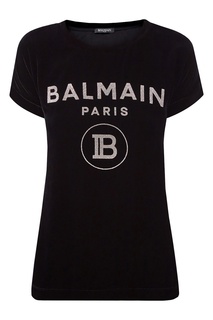 Черная футболка из бархата Balmain