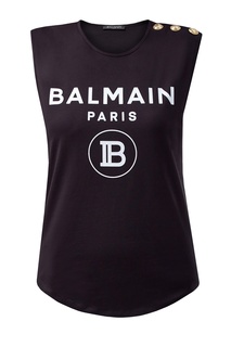 Черный топ с логотипом Balmain