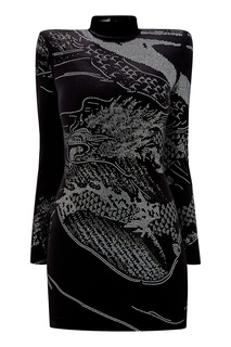 Черное платье со стразами Balmain