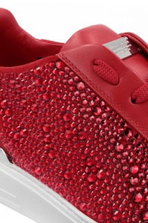 Низкие красные кеды с кристаллами Philipp Plein