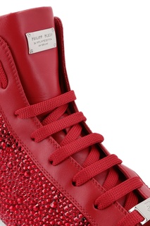 Красные кеды с кристаллами Philipp Plein