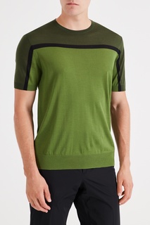 Зеленая вязаная футболка с полоской Prada