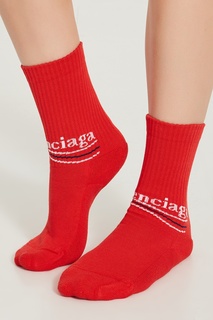 Красные носки с сине-белым логотипом Balenciaga