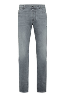 Серые джинсы с потертостями и логотипом Billionaire
