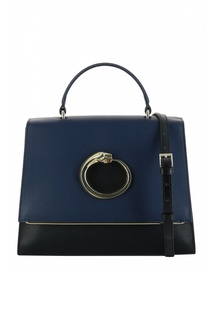 Черная кожаная сумка с синим клапаном Cavalli Class