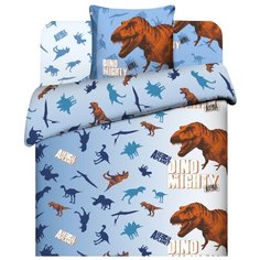 Постельное белье 1.5-спальное Василиса Эра динозавров поплин голубой
