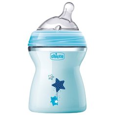 Chicco Бутылочка с наклонной соской Natural Feeling, 250 мл с 2 мес., голубой