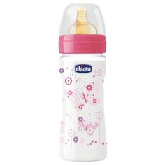 Chicco Бутылочка с соской из латекса Well-Being, средний поток, 250 мл boy/girl с 2 мес., розовый