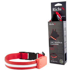 Ошейник Richi Led нейлоновый S, USB 32-34 см красный