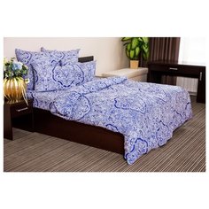 Постельное белье 2-спальное с евро простыней Ночь Нежна Таксим 50х70 см, поплин синий