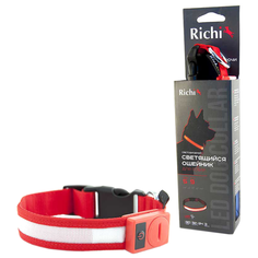 Ошейник Richi Led лента, нейлоновый S 32-34 см красный