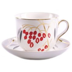 Дулёвский фарфор Чашка чайная с блюдцем Ностальгия Кизил 450 мл