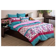 Постельное белье 2-спальное Ночь Нежна Валери 50x70 см, поплин голубой/красный