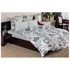 Постельное белье 2-спальное с евро простыней Ночь Нежна Свидание 70х70 см, бязь серый