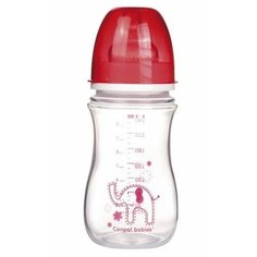 Canpol Babies Бутылочка антиколиковая с широким горлом 240 мл Яркие зверушки с 3 мес., красный