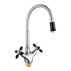 Смеситель для кухни (мойки) Potato P5860-xx двухрычажный хром хром/черный