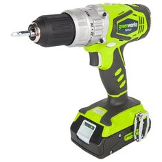 Ударная аккумуляторная дрель-шуруповерт greenworks G24CD 2.0Ач х1 сумка 56 Н·м зеленый/черный