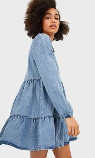 Джинсовое платье с воланами Stradivarius