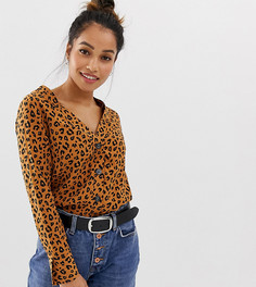 Рубашка свободного кроя с леопардовым принтом New Look Petite-Коричневый