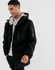 Черное пальто с капюшоном Lacoste-Черный