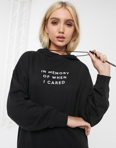 Oversize-платье с капюшоном и надписью Night Addict-Черный