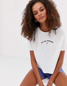 Белая укороченная футболка свободного кроя с надписью \"not my problem\" New Look-Белый