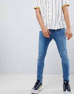 Синие джинсы скинни с рваными коленями Bershka-Синий