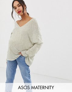 Oversize-футболка в полоску с V-образными вырезами ASOS DESIGN Maternity-Мульти