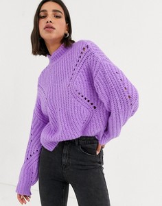 Фиолетовый джемпер с ажурной отделкой Bershka