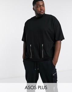 Черная плотная oversized-футболка от комплекта с карманами милитари на молнии ASOS DESIGN Plus-Черный