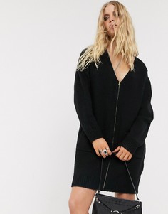 Пушистое платье-кардиган с молнией ASOS DESIGN-Черный