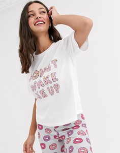Пижамный комплект с надписью \"donut wake me up\" ASOS DESIGN-Серый