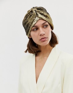 Головной убор с узлом спереди и золотистыми пайетками ASOS DESIGN-Золотой