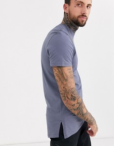 Длинная серая футболка с круглым вырезом и разрезами на нижней кромке ASOS DESIGN-Серый