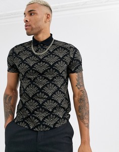 Поло с принтом в стиле барокко ASOS DESIGN-Черный
